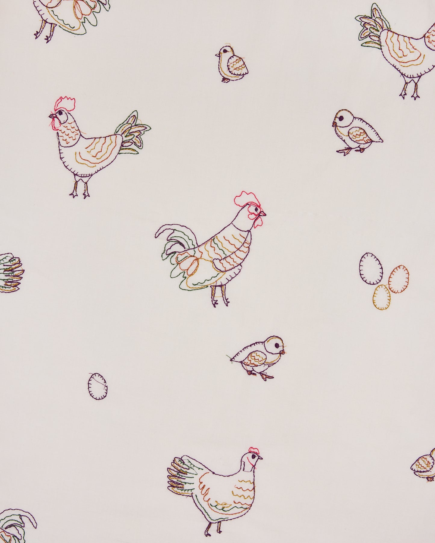 Embroidered Hens - Short PJ Set - Buff