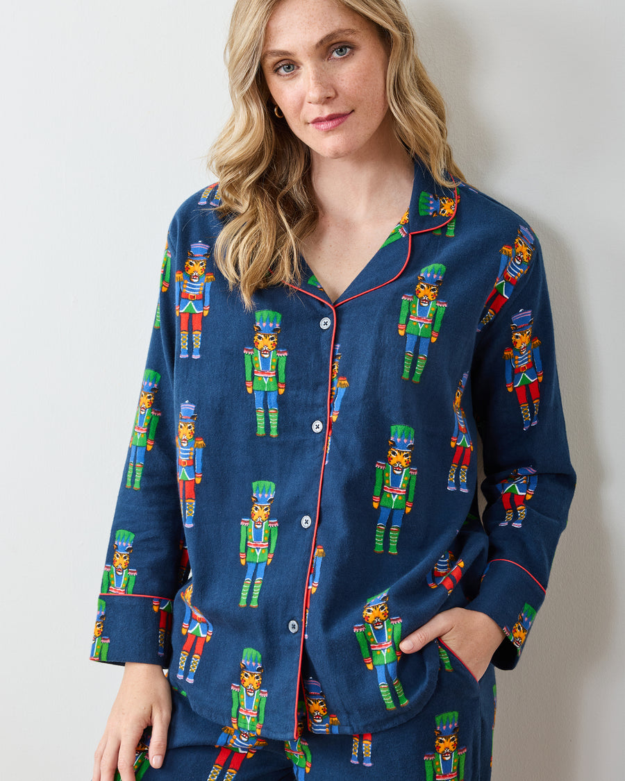 Leopard Nutcrackers - Petite Midweight Flannel Long PJ Set - Navy - Printfresh