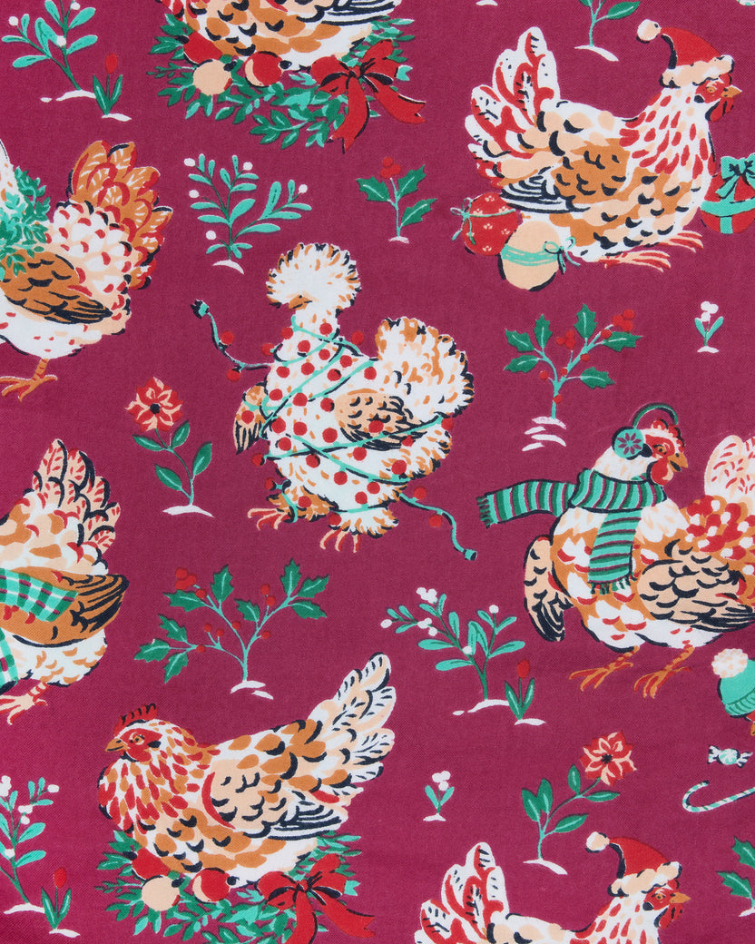 Holiday Hens - Lightweight Flannel Astrid Short - Burgundy - Printfresh