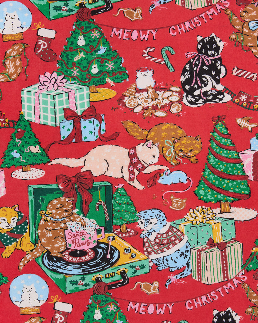 Meowy Christmas - Back to Bed Nightgown - Red Bow - Printfresh
