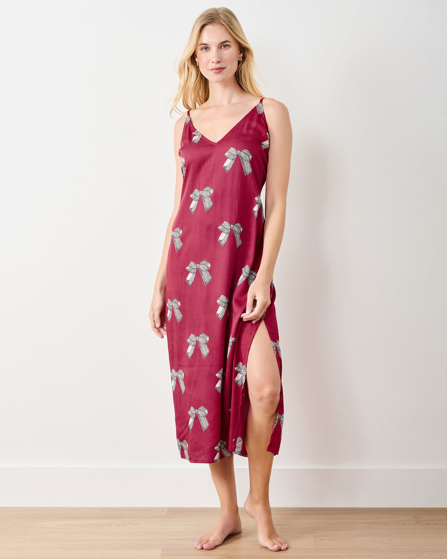 Bows - Eco Satin Chic to Sleep Nightie - Wine - Printfresh