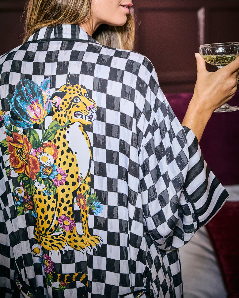 Courtly Check Bagheera - Eco Satin Robe - Floral - Printfresh