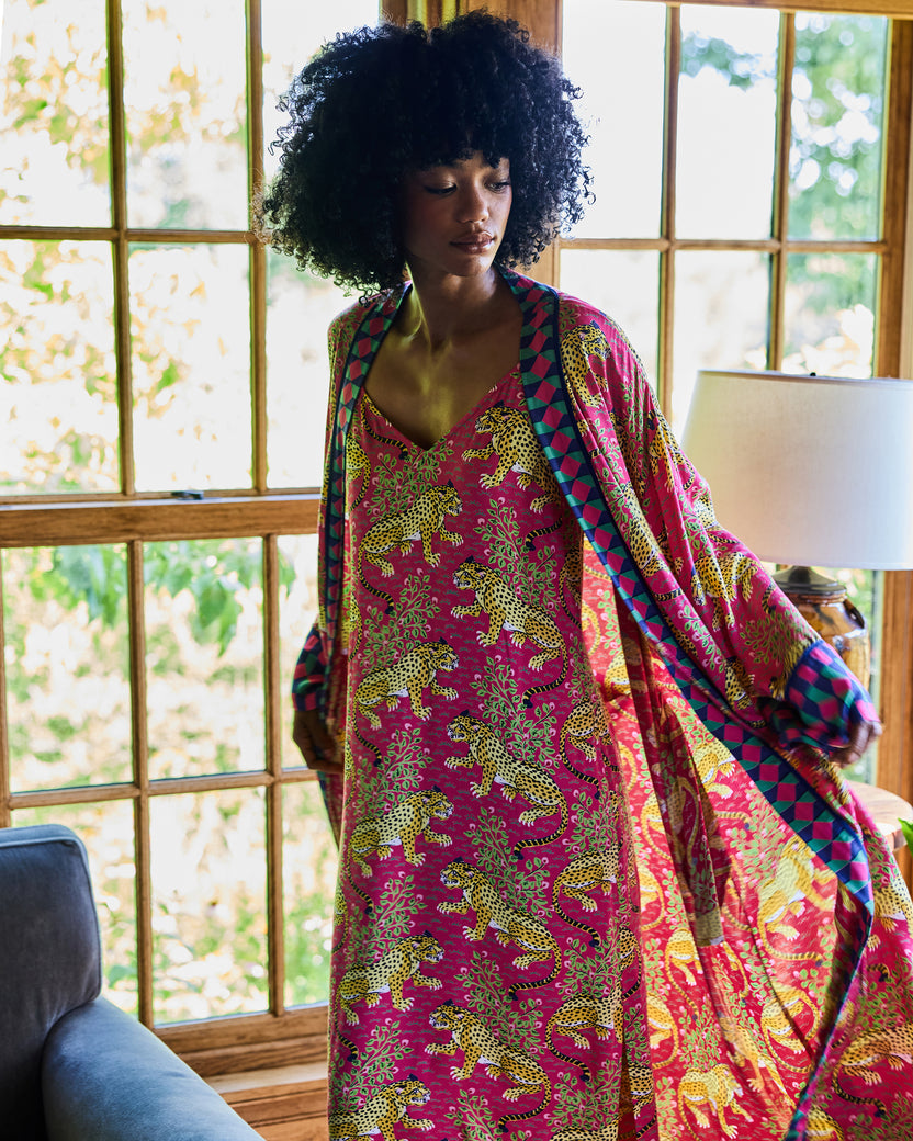 Bagheera - Eco Satin Robe - Hot Pink