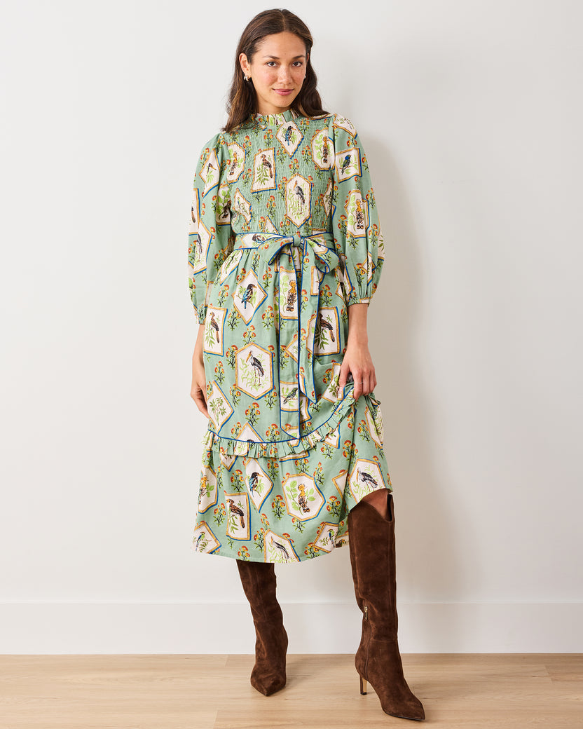 Birds Of India - Cassidy Dress - Sage - Printfresh