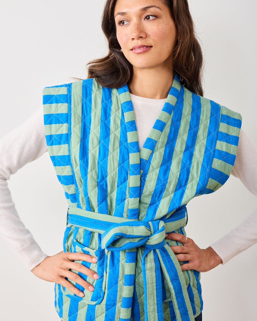 Bold Stripe - Quilted Vest - Blue Sage - Printfresh