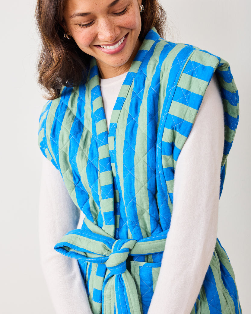 Bold Stripe - Quilted Vest - Blue Sage - Printfresh
