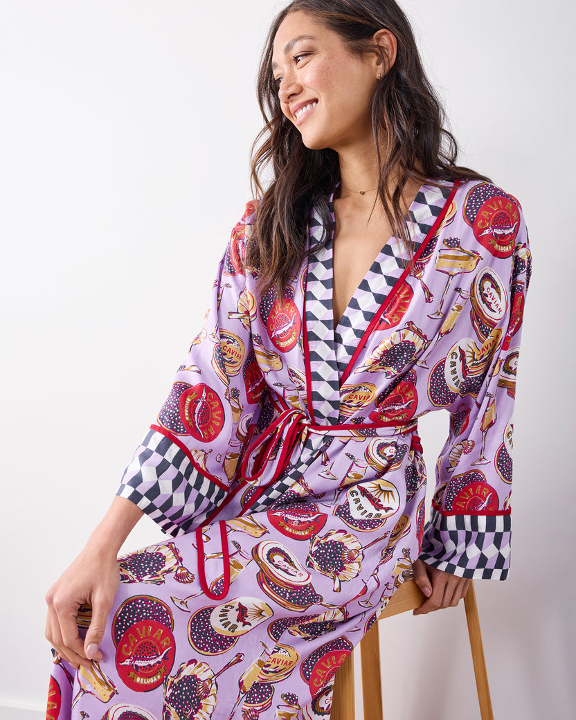 Champagne & Caviar - Eco Satin Robe - Lavender Spritz - Printfresh
