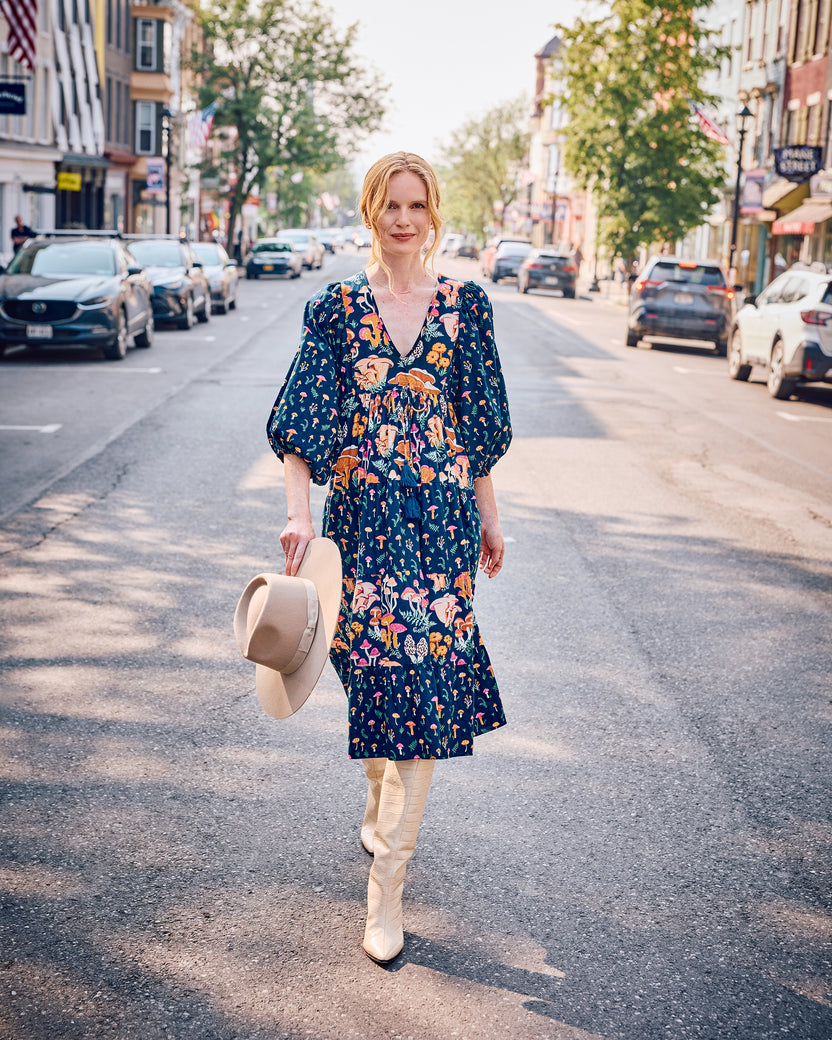 Mushroom Medley - Clementine Dress - Navy - Printfresh