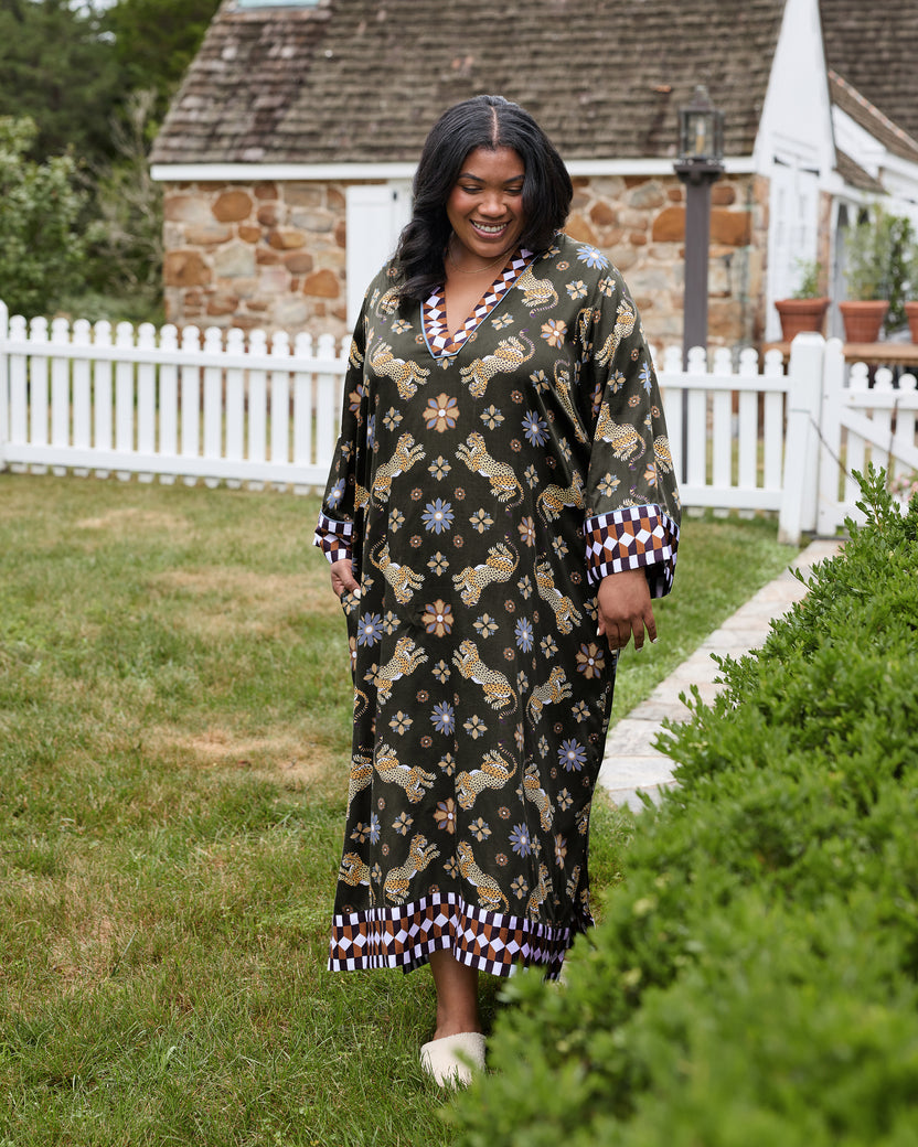 Bagheera Kaleidoscope - Eco Satin Kennedy Caftan - Olive