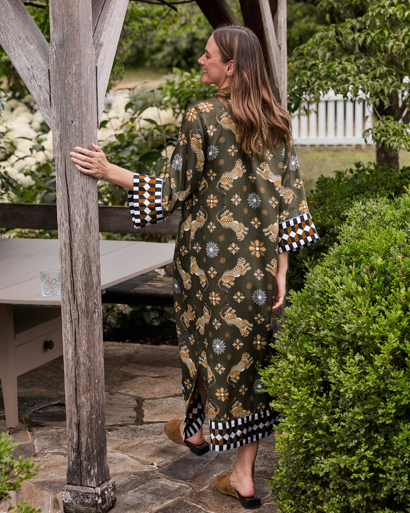 Bagheera Kaleidoscope - Eco Satin Kennedy Caftan - Olive