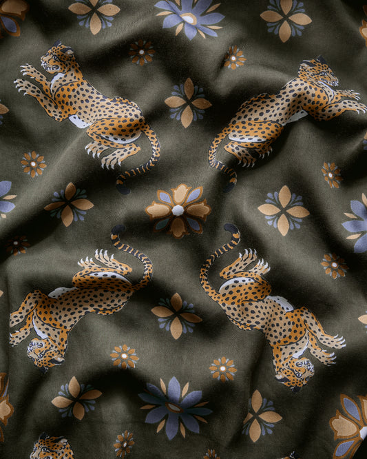 Bagheera Kaleidoscope - Printed Silk Bandana Scarf - Olive
