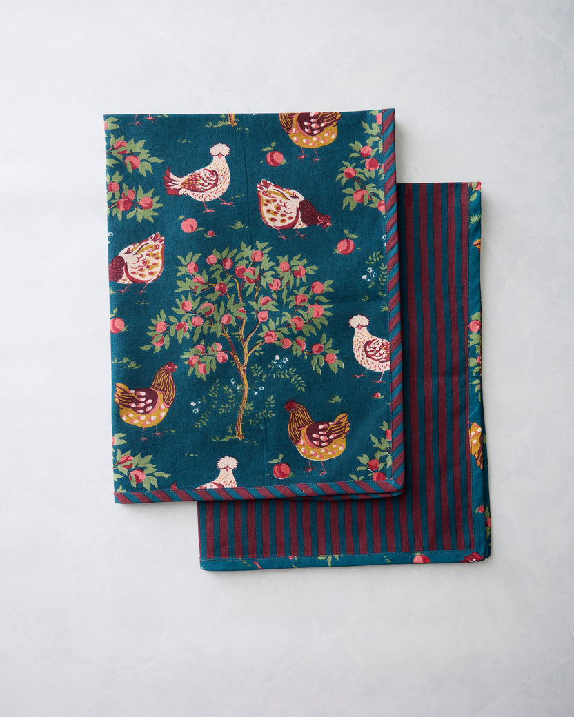 Hen House - Set of 2 Tea Towels - Navy