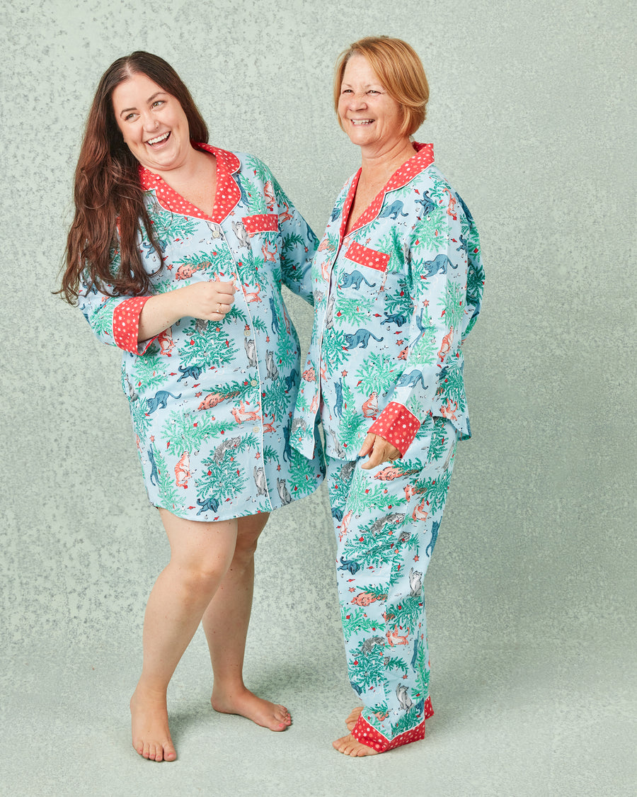 Frisky Firs - Lightweight Flannel Sleep Shirt - Twinkling Blue - Printfresh