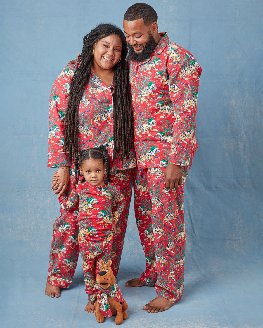 Holly Jolly Bagheera - Lightweight Flannel Long PJ Set - Ruby - Printfresh