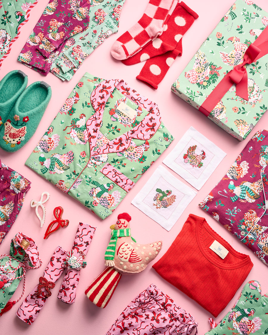 Holiday Hens - Long PJ Set - Sage - Printfresh