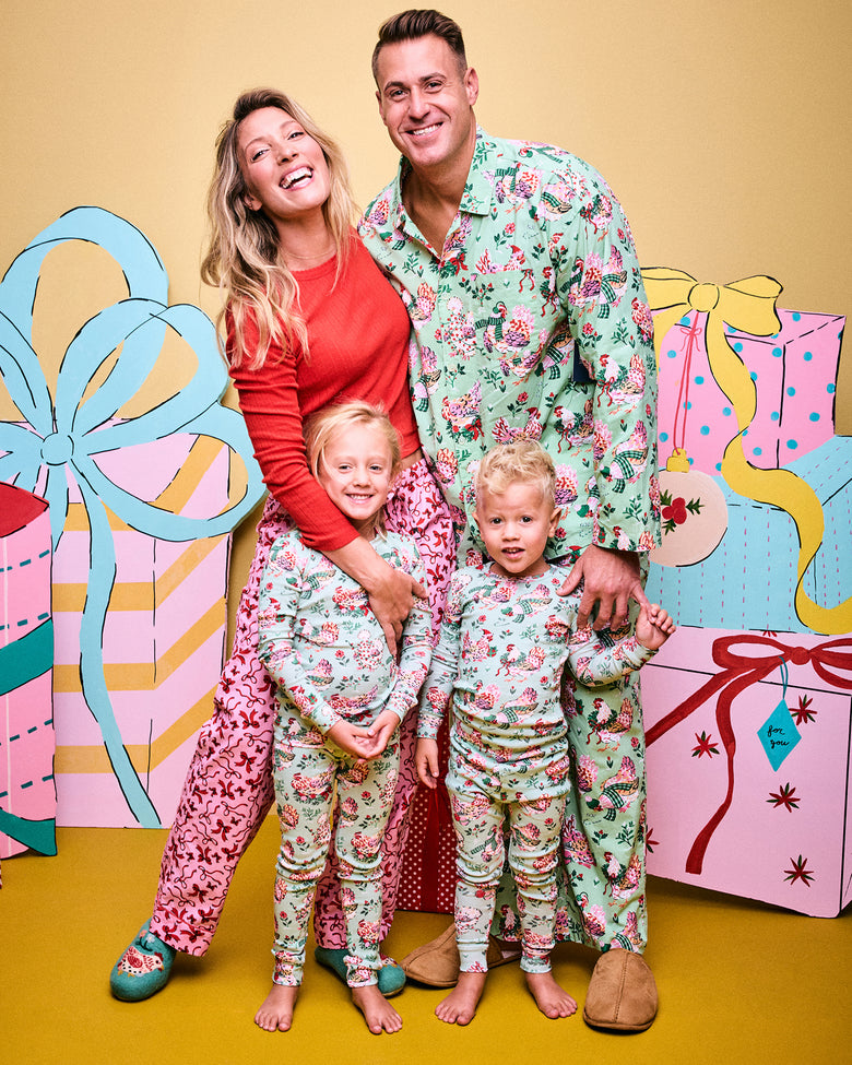 Holiday Hens - Kids Snug Fit PJ Set - Sage - Printfresh