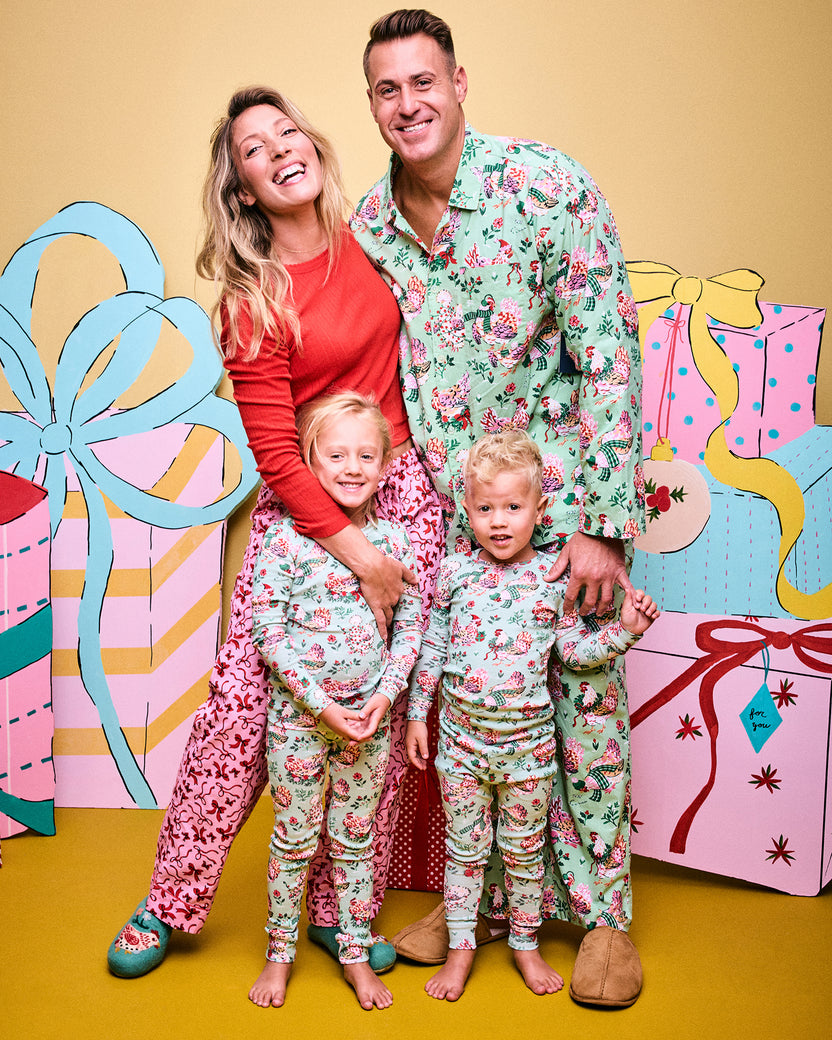 Holiday Hens - Kids Snug Fit PJ Set - Sage - Printfresh