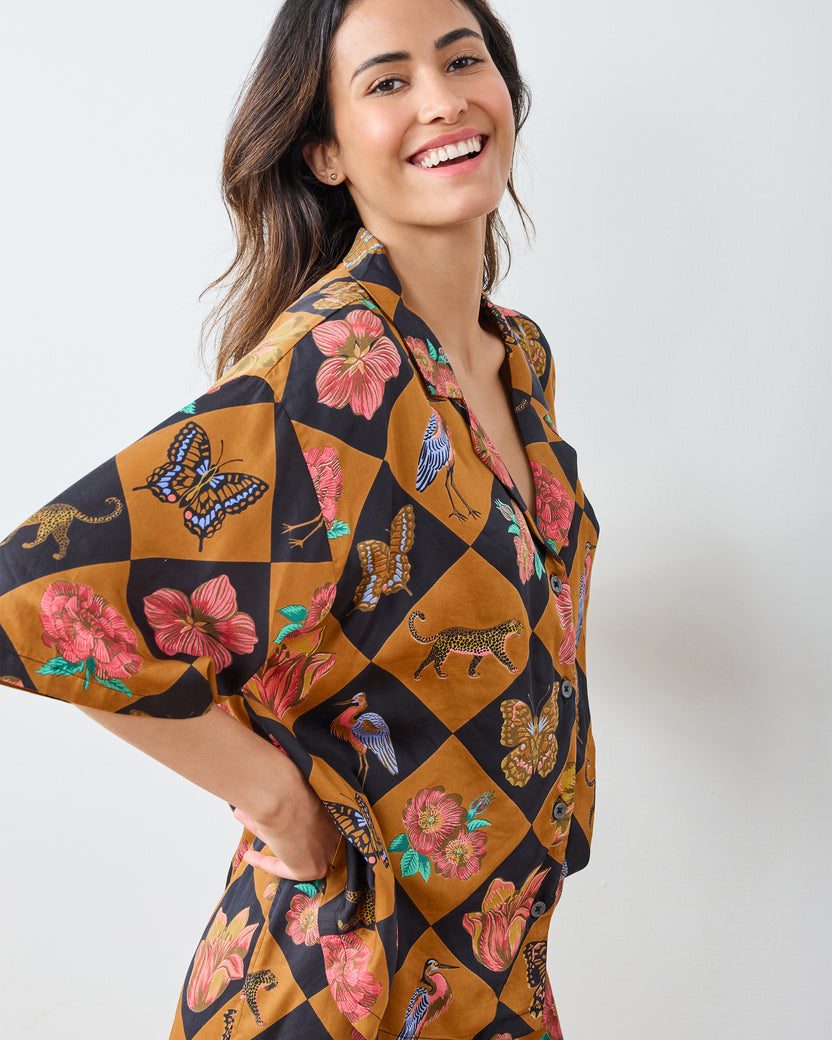 Botanical Checkerboard - OLD Eco Satin Wildest Dreams Set - Caramel - Printfresh