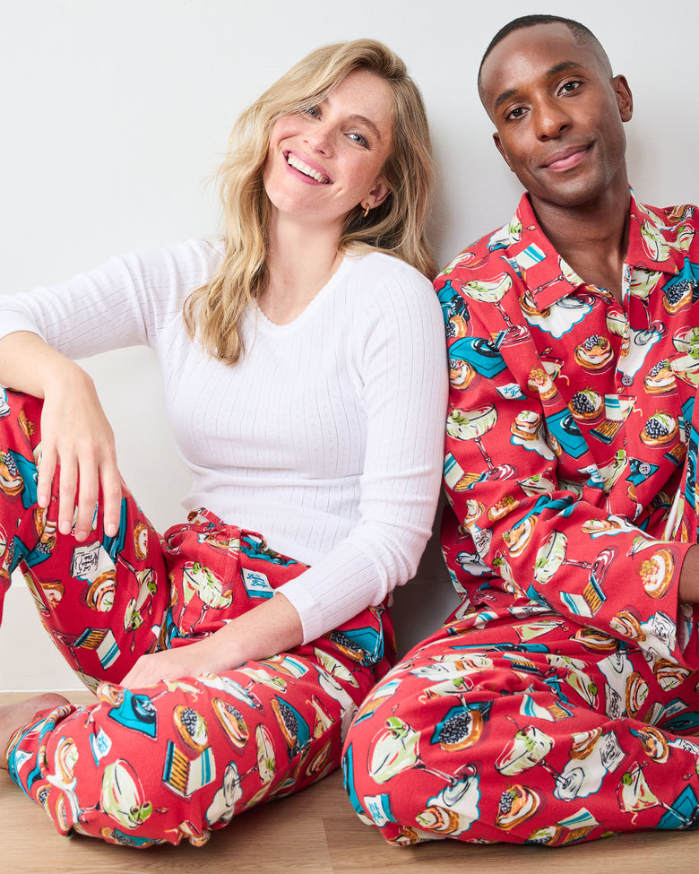 Blinis & Martinis - Midweight Flannel PJ Pants - Matchbook Red - Printfresh
