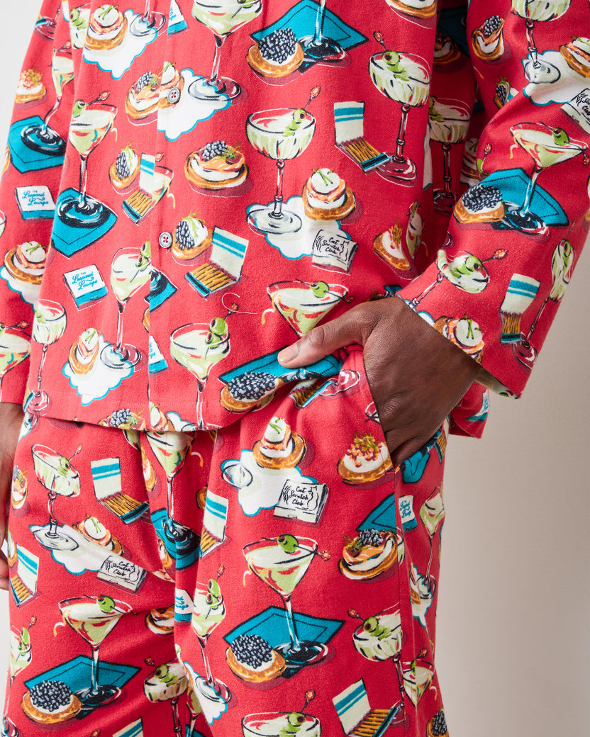 Blinis & Martinis - Men's Midweight Flannel Long PJ Set -  Matchbook Red - Printfresh