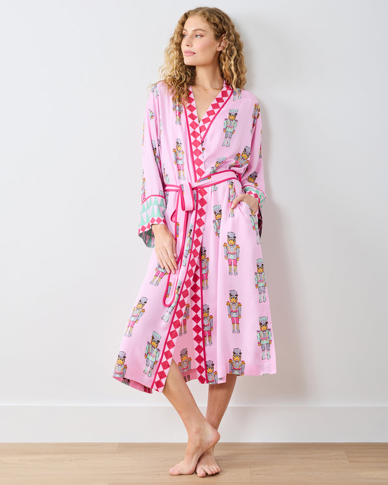 Leopard Nutcrackers - Eco Satin Robe - Pink Candy Cane - Printfresh