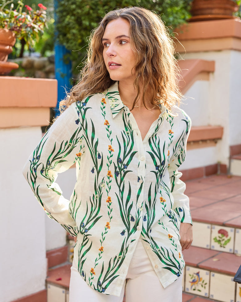 Wildflower Vines - Aster Button Down - Antique Lace - Printfresh