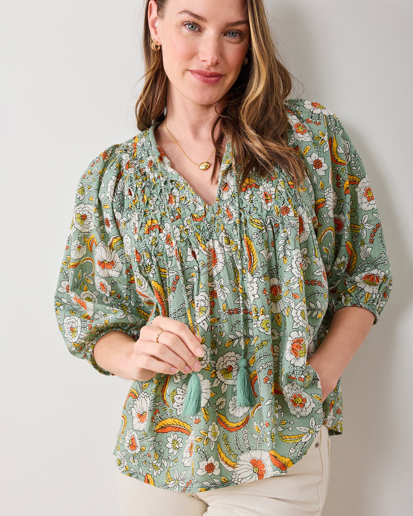 India Bloom  - Artifact Blouse - Sage - Printfresh