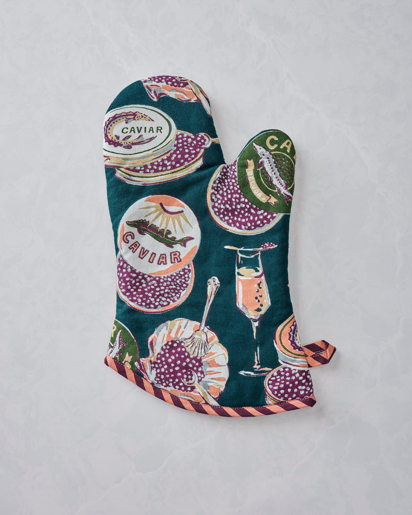 Champagne & Caviar - Oven Mitt - Peacock Feather