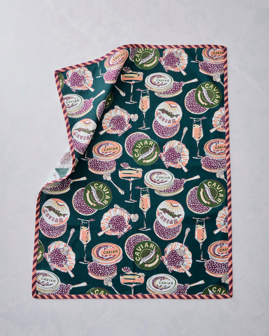 Champagne & Caviar - Set of 2 Tea Towels - Peacock Feather