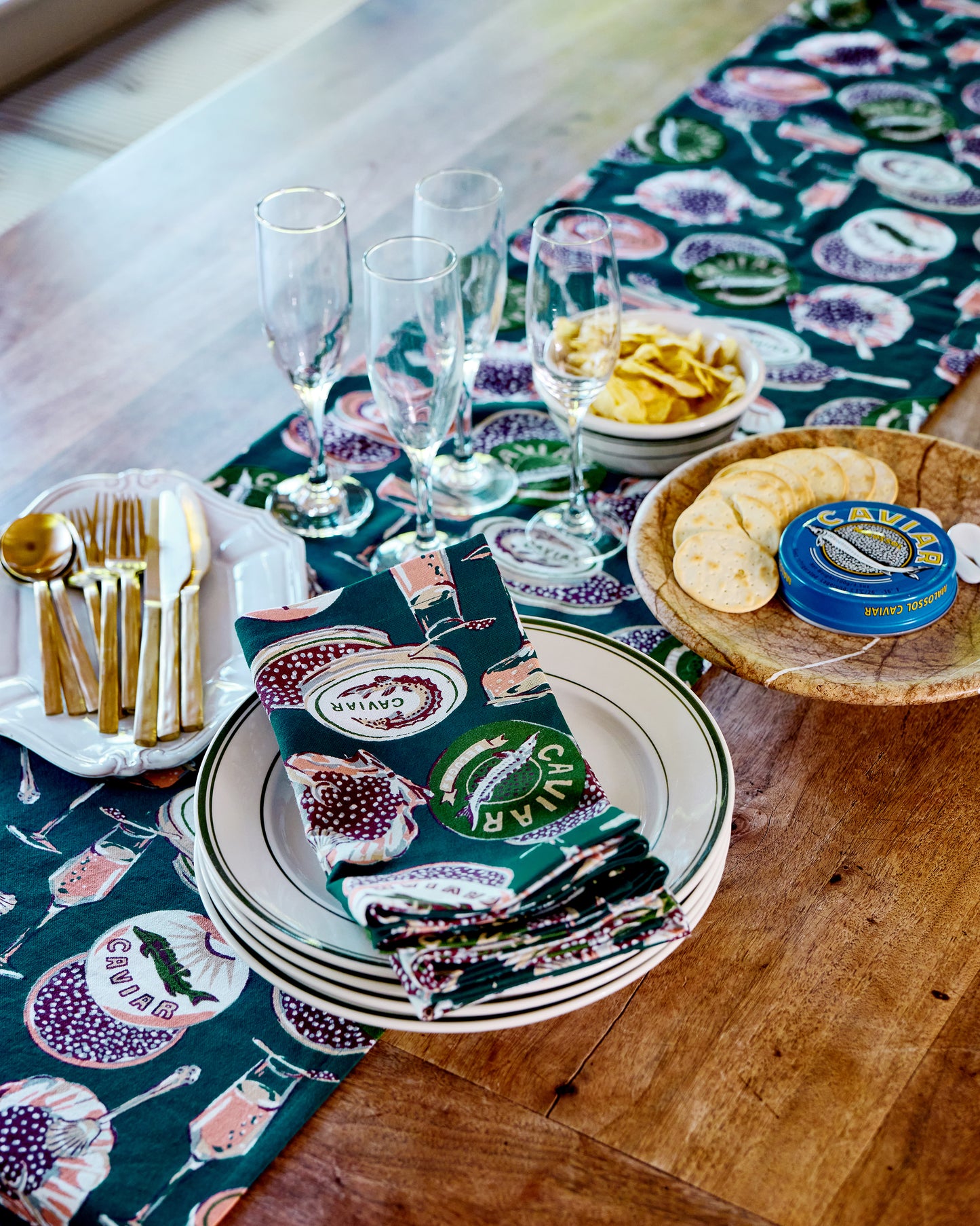 Champagne & Caviar - Table Runner - Peacock Feather