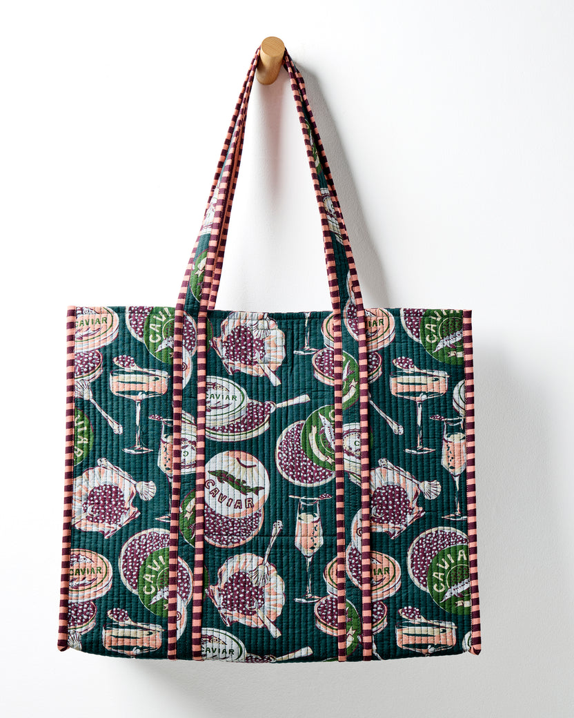 Champagne & Caviar - The Traveler Tote - Peacock Feather