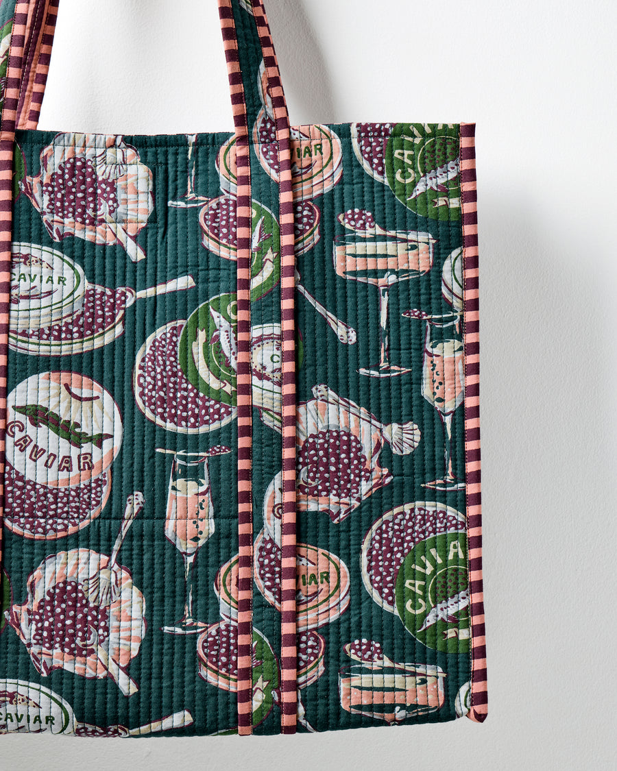 Champagne & Caviar - The Traveler Tote - Peacock Feather