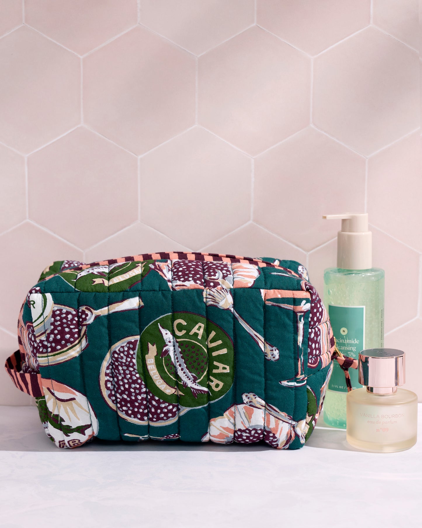 Champagne & Caviar - Quilted Pouch - Peacock Feather