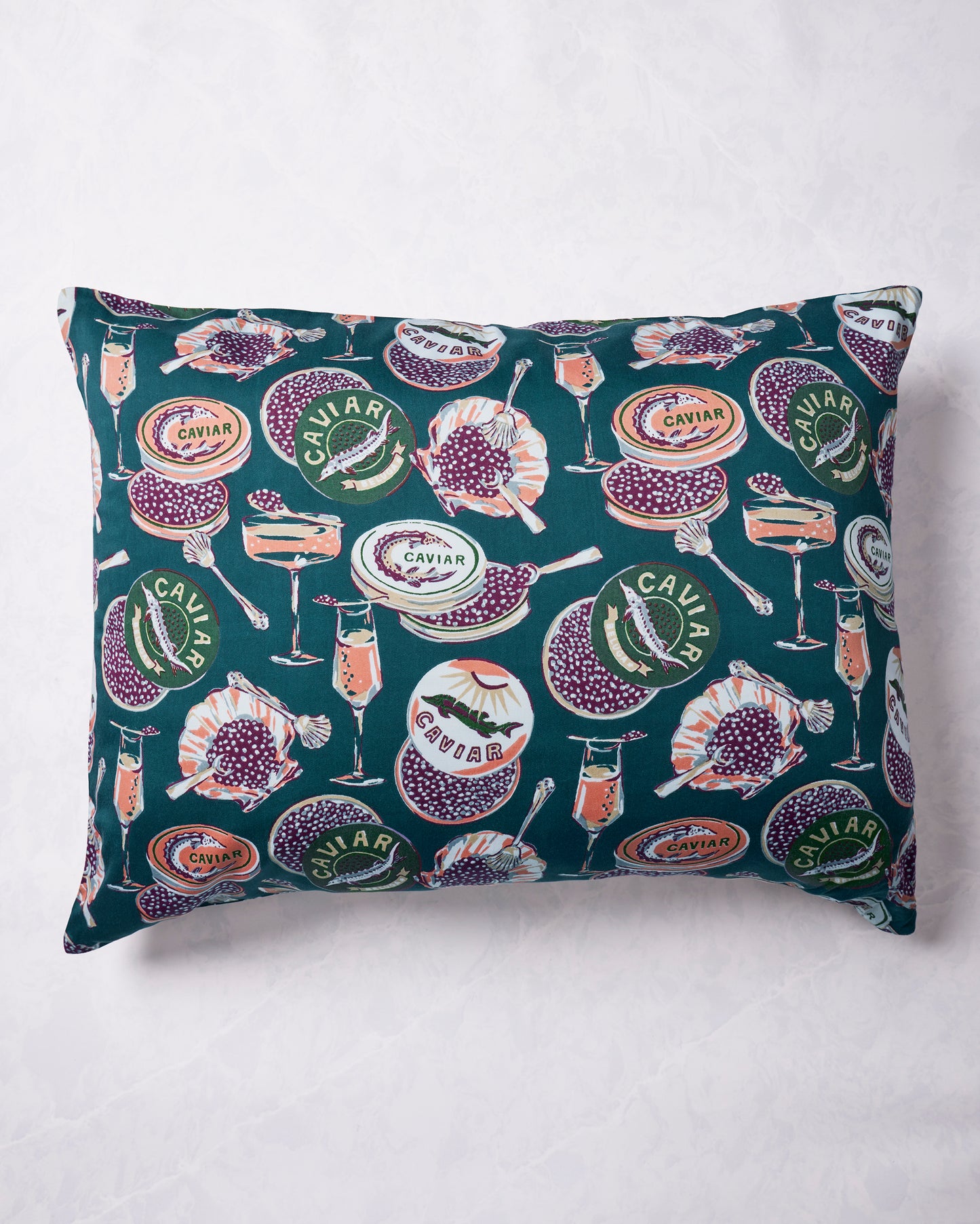 Champagne & Caviar - Eco Satin Pillowcase - Peacock Feather