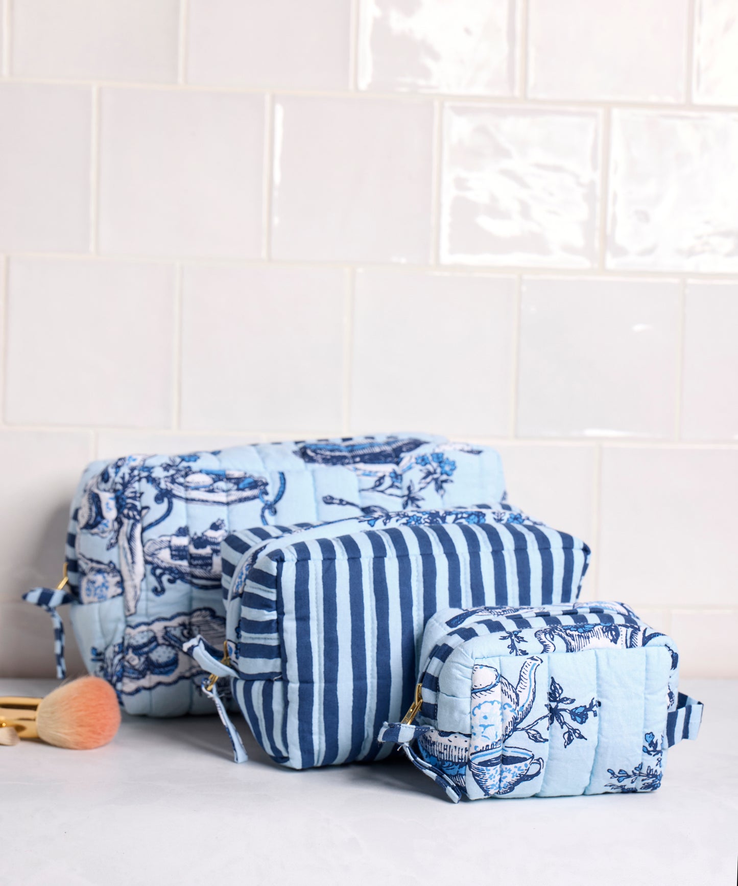 High Tea Toile - Three’s Best Pouch Set - Notting Hill Blue - Printfresh