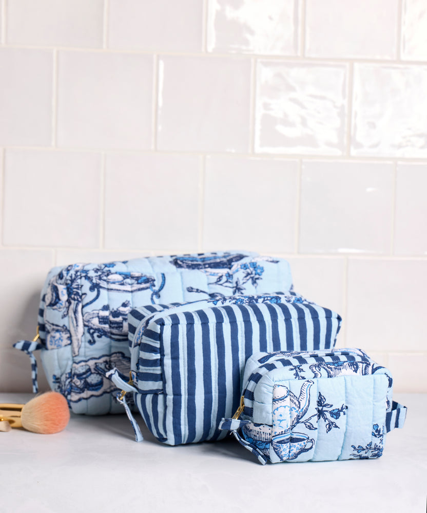 High Tea Toile - Three’s Best Pouch Set - Notting Hill Blue - Printfresh