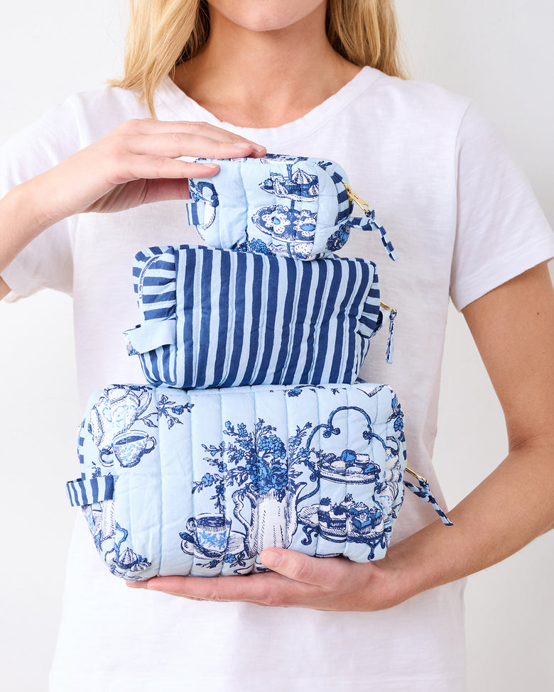 High Tea Toile - Three’s Best Pouch Set - Notting Hill Blue - Printfresh