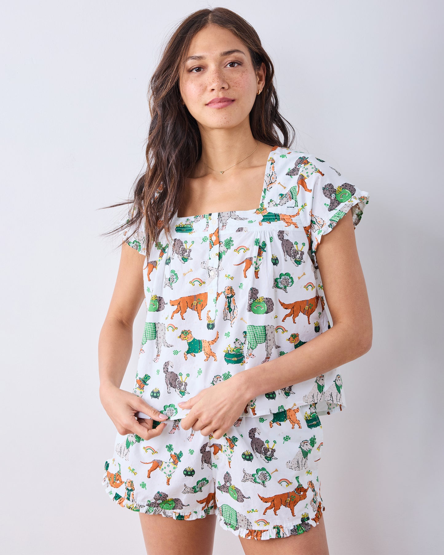 Lucky Paws - Pintuck Short Set - Irish Cream - Printfresh