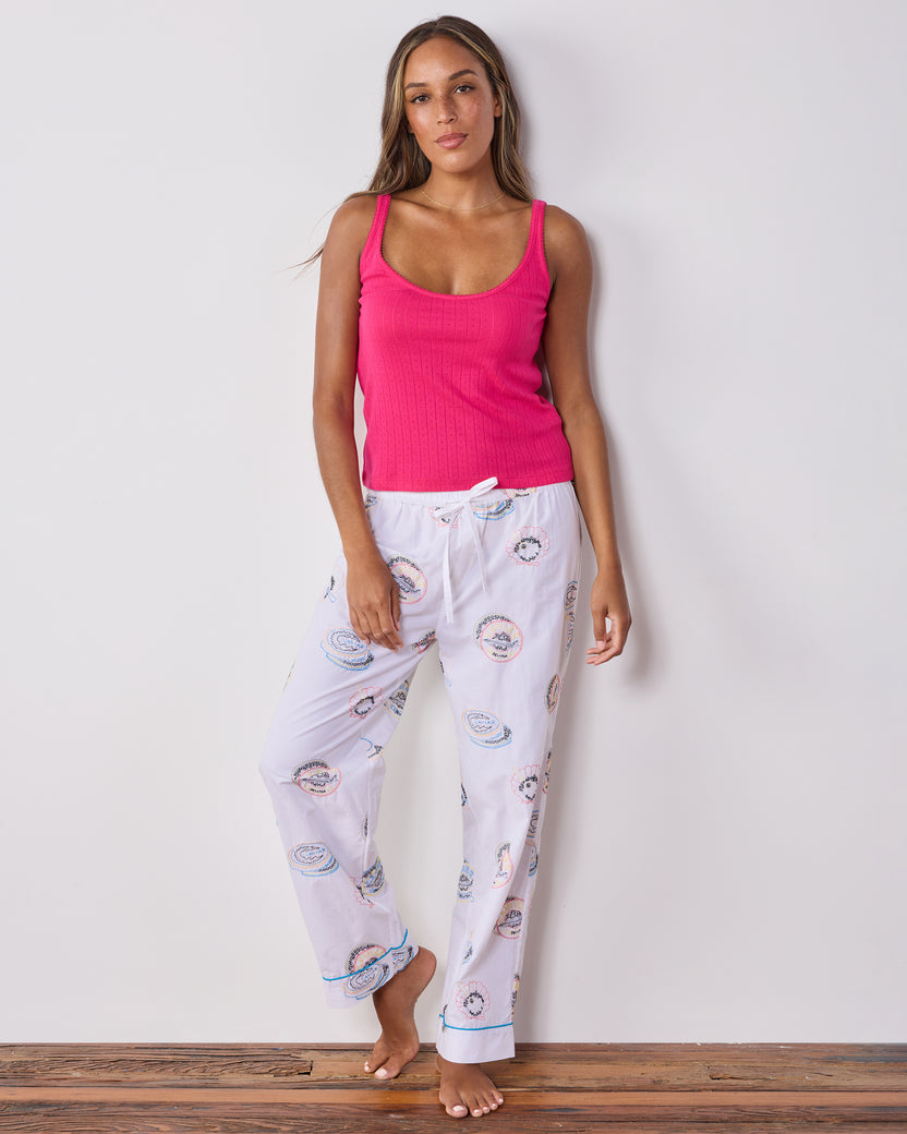 Embroidered Caviar Club - PJ Pants - Pearl