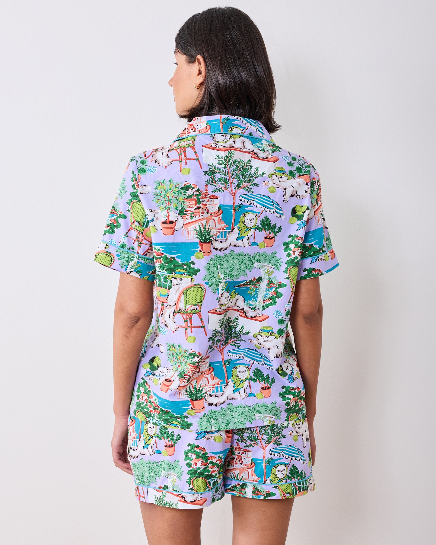 Mediterranean Meow - Short PJ Set - Lilac & Lime - Printfresh