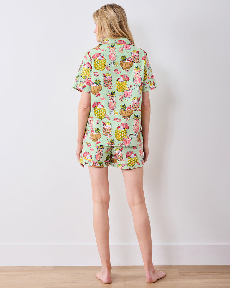 Back view of the Mojito short pajama set with short-sleeve top and matching shorts