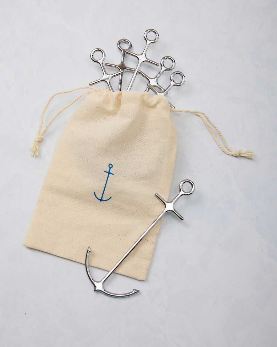 Silver Anchor - Cocktail Picks Set Of 6 - Fred & Friends - Printfresh