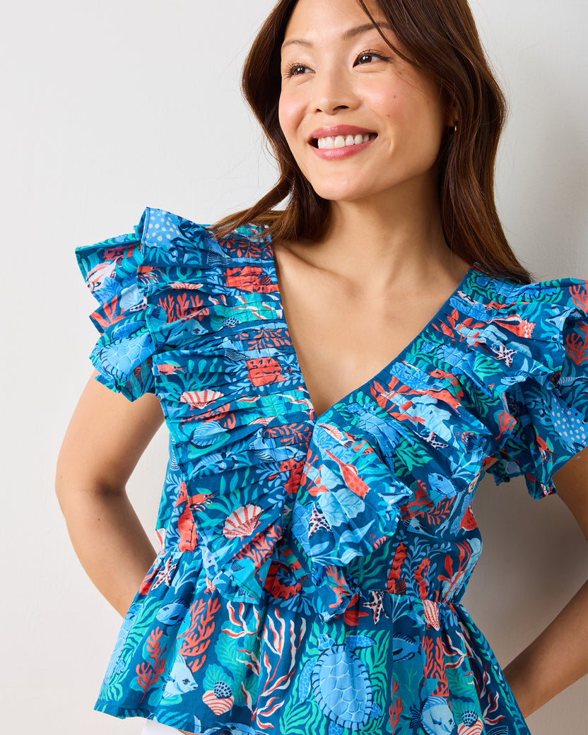 Stained Glass Sea - Lola Blouse - Seaside Blue - Printfresh