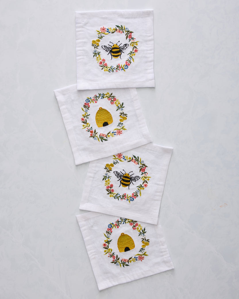 Sweet Bee - Cocktail Napkins Set Of 4 - Soft Blue - Printfresh