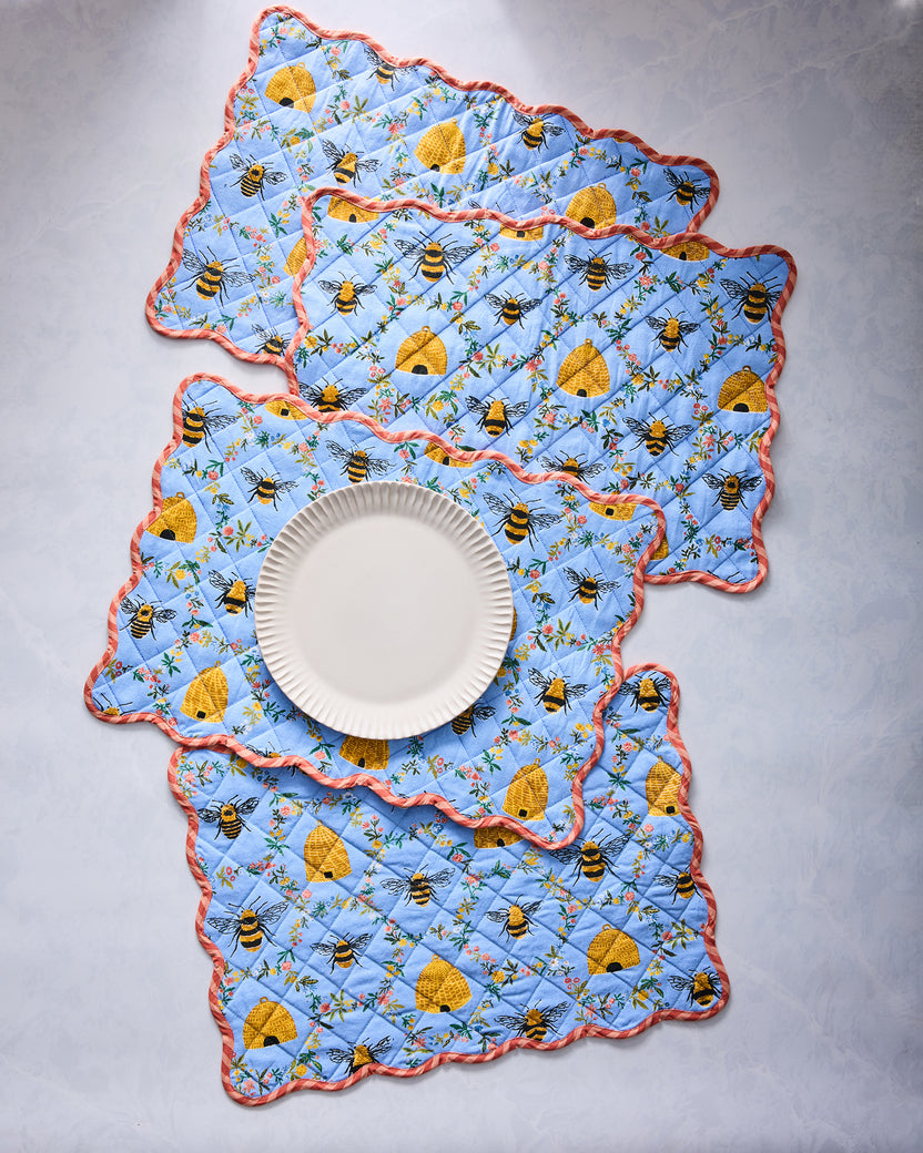 Sweet Bee - Placemats Set Of 4 - Soft Blue - Printfresh