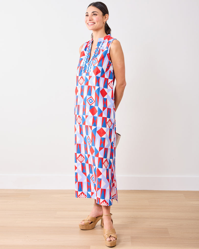 Underwater Mosaic - Ocean View Long Tunic Dress - Retro Red - Printfresh