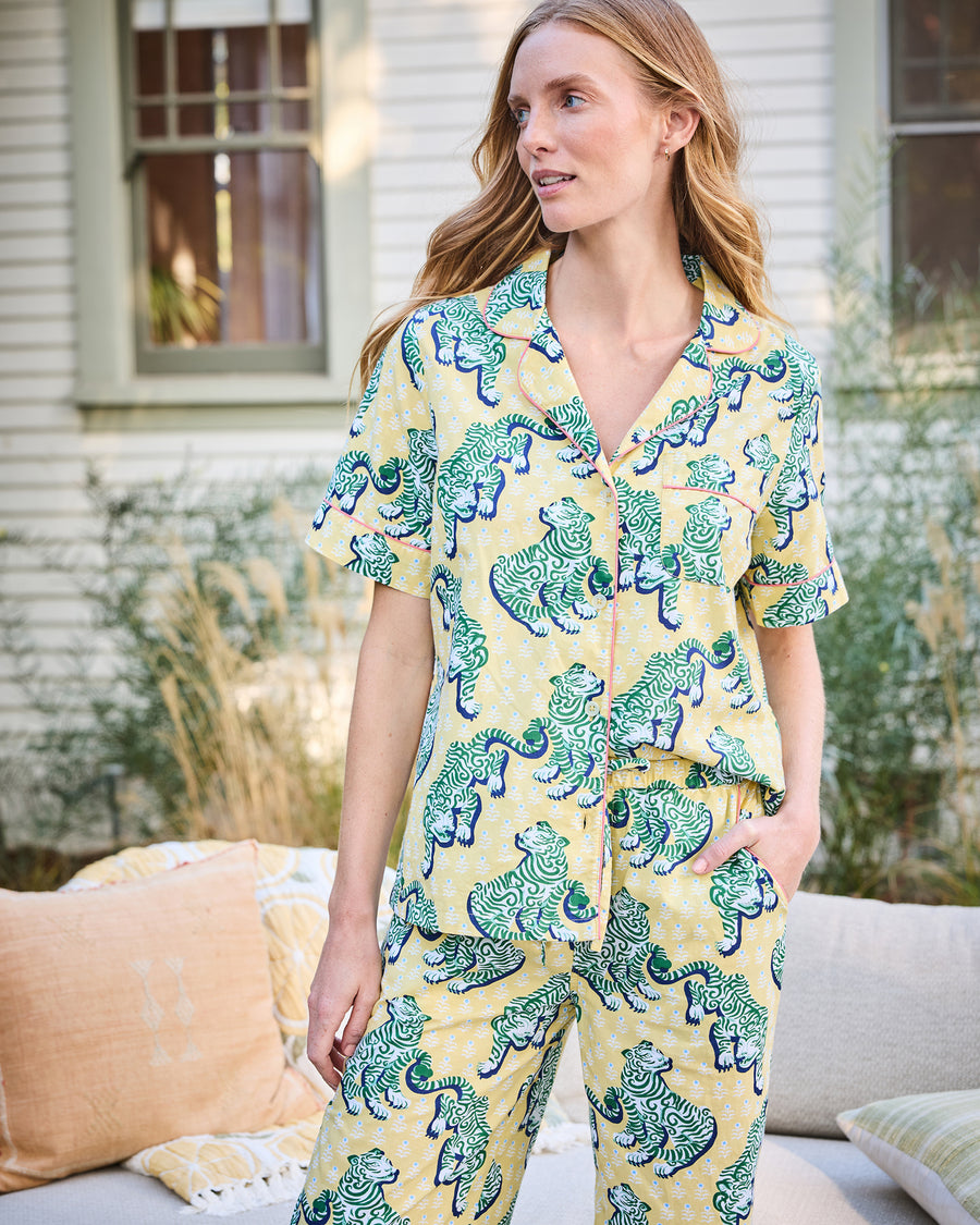 Tiger Queen - Short Sleeve Top & Cropped Pants Set - Citrine - Printfresh