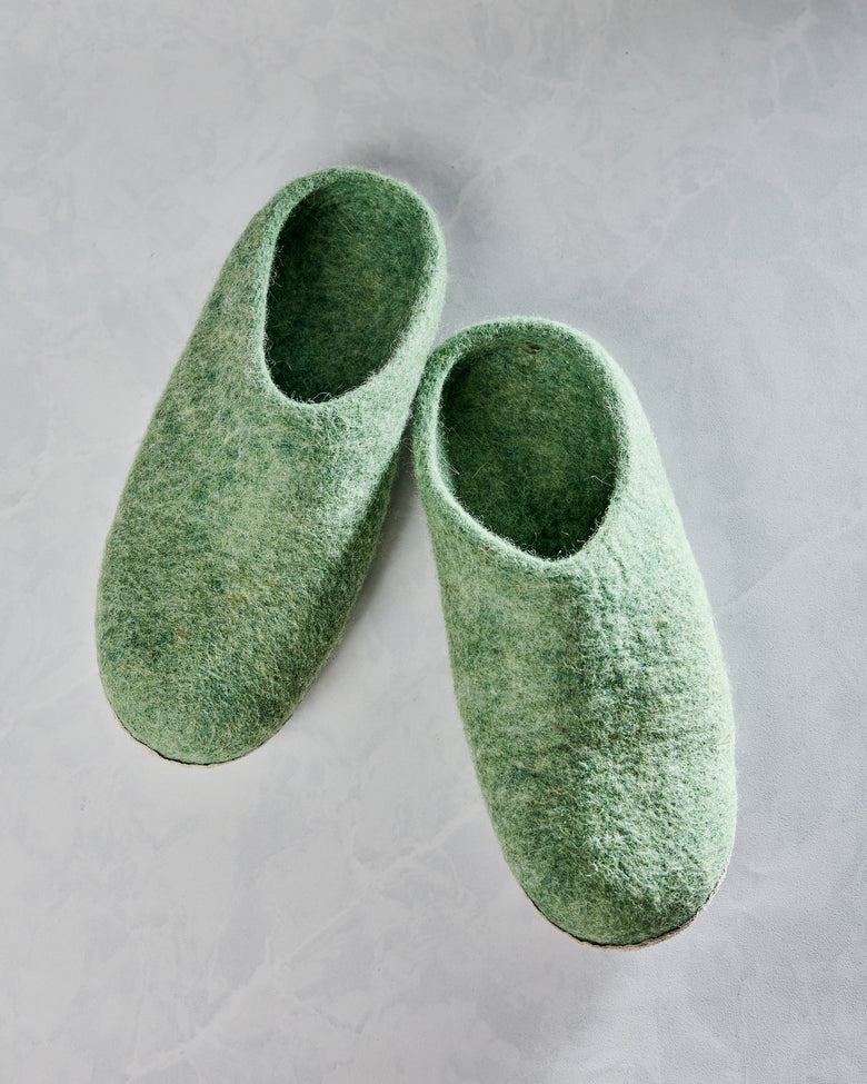 Eucalyptus Green - Organic Merino Wool Slippers  - Fuzzy Cove - Printfresh