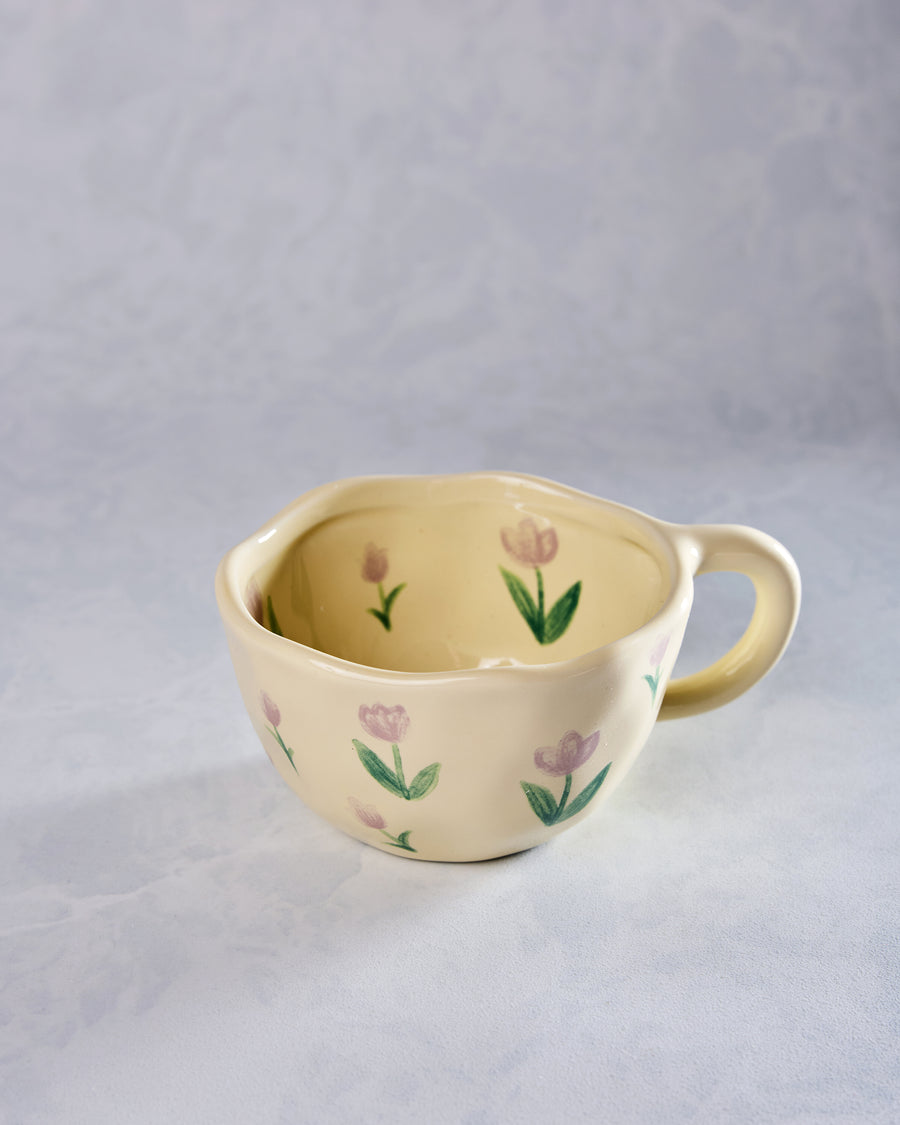 Ivory - Floral Ceramic Tulip Mug - Chow's Stories - Printfresh
