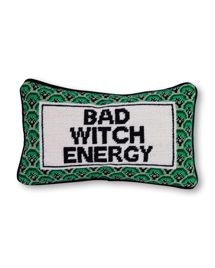 Furbish Studio - Bad Witch Energy Needlepoint Pillow - Green Combo